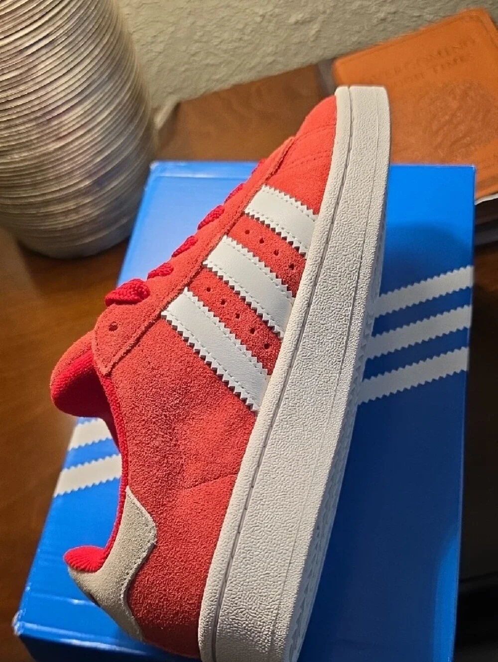 adidas Red Suede Sneakers with White Stripes 5Y